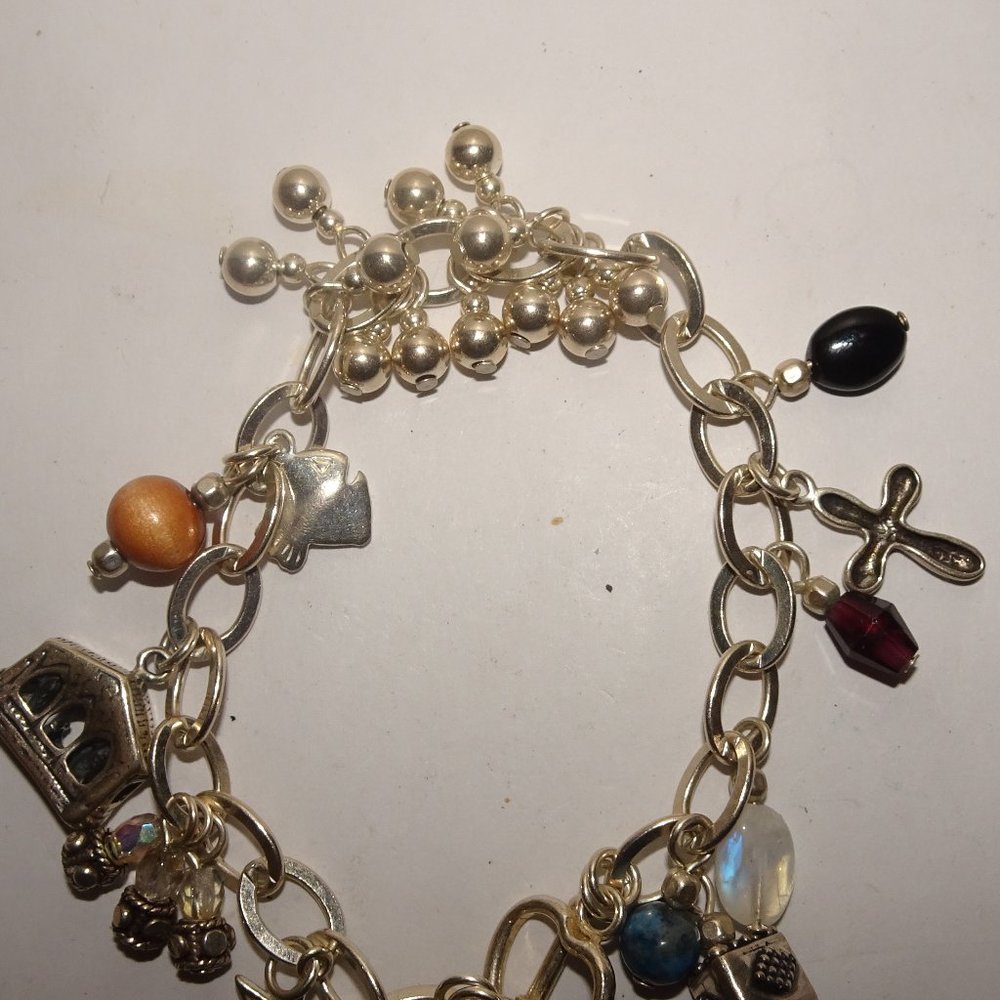 925 Sterling Silver Multi Charm Toggle Bracelet - image 4